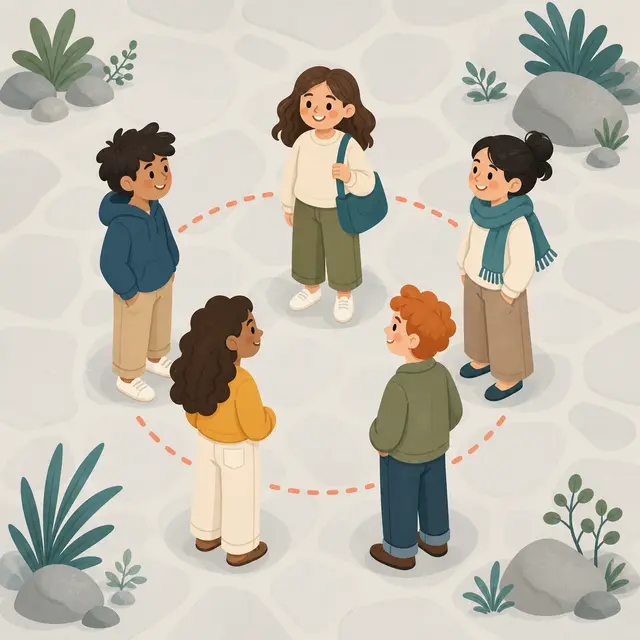 Cartoon circle of friends connected as a community